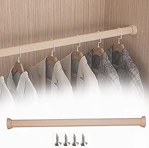 Amazon.com: 1 Set Wooden Closet Rod with End Support,40 50 60 70 80 90 ...