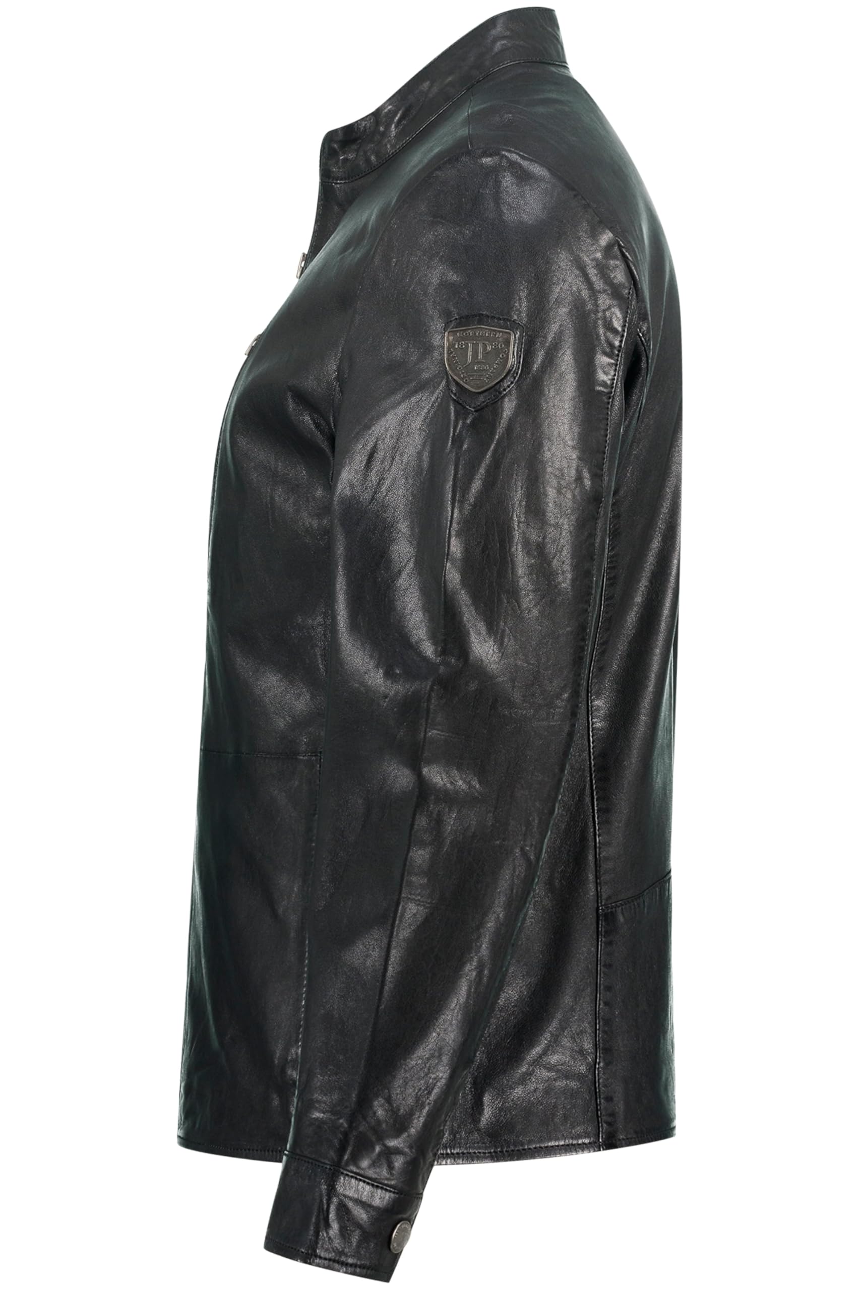 JP 1880 Chaqueta de Cuero, Estilo Motero, Cuello alzado, Cremallera 815880