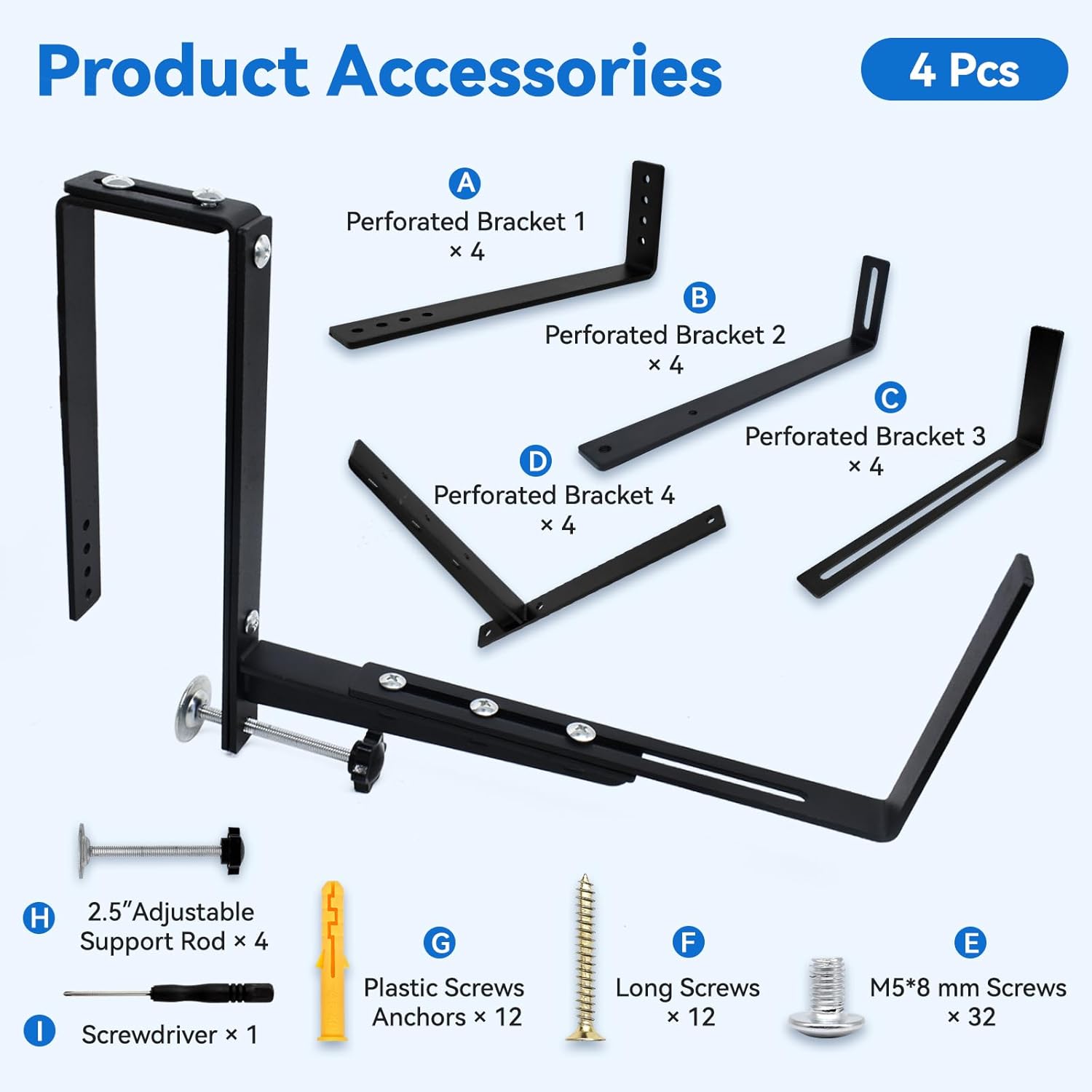 Halatool 4-Pack Heavy Duty Window Box Bracket, Adjustable Wall Mount Planter Holder for Outdoor Window Flower Boxes on Balcony, Porch, Fence, Patio and Garden