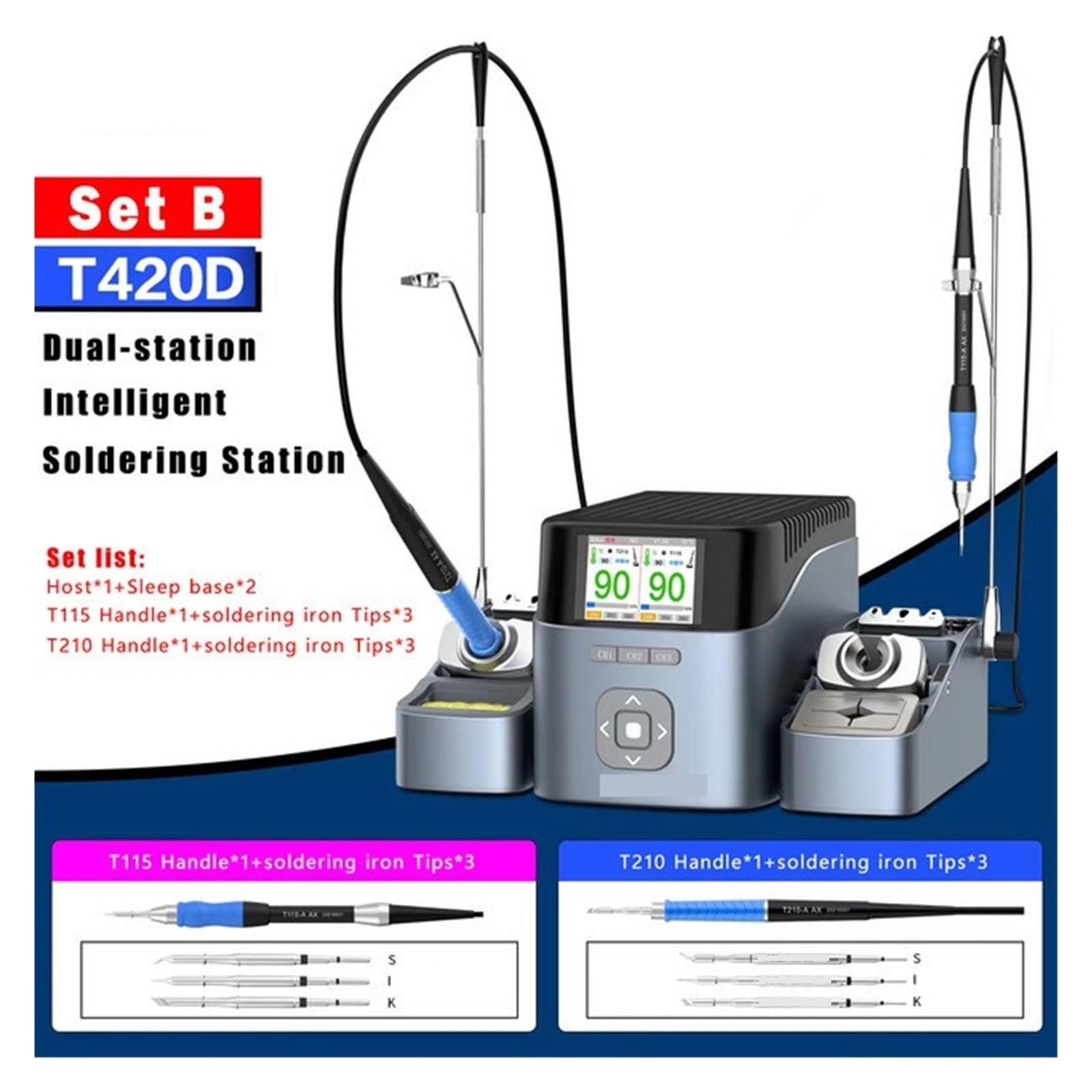 Zestaw stacji lutowniczej z wyświetlaczem cyfrowym T420D Dwukanałowa Inteligentna Stacja Lutownicza Inteligentna Kontrola Temperatury HD Wyświetlacz Ciekłokrystaliczny Naprawa Narzędzi Lutowniczych Sz