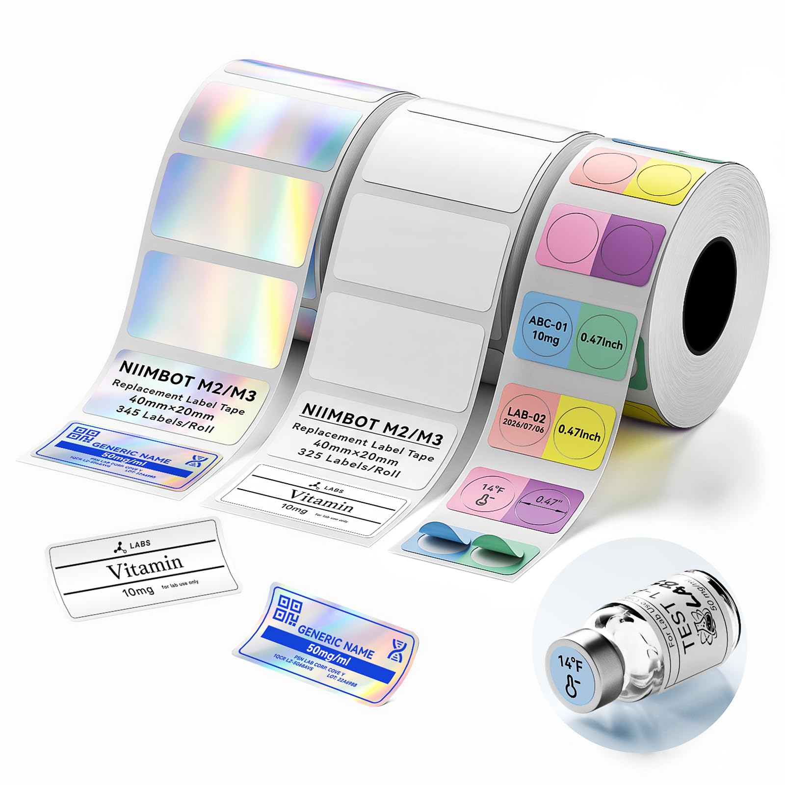 NIIMBOT M2/M3 Thermal Transfer Labels 3 Rolls Multi-Color Pack
