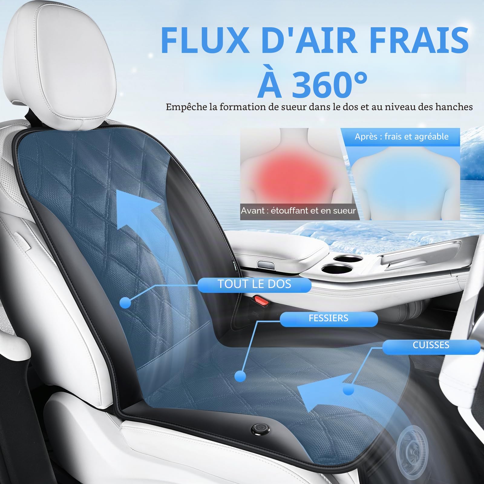 FLORICH Housses d'été pour Sièges de Voiture avec Ventilateur Turbo, 3 Vitesses, Respirantes, Taille Universelle pour Voitures, SUV, Camions et Fourgonnettes