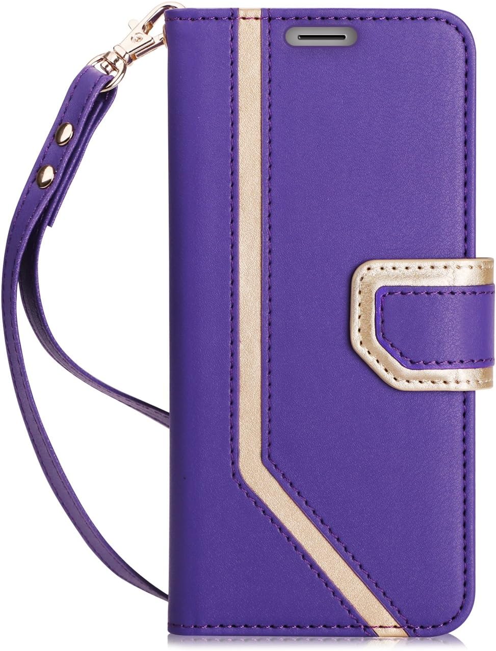 FYY Leather Case with Mirror for Samsung Galaxy S9 Plus, Leather Wallet Flip Folio Case with Mirror and Wrist Strap for Samsung Galaxy S9 Plus Purple