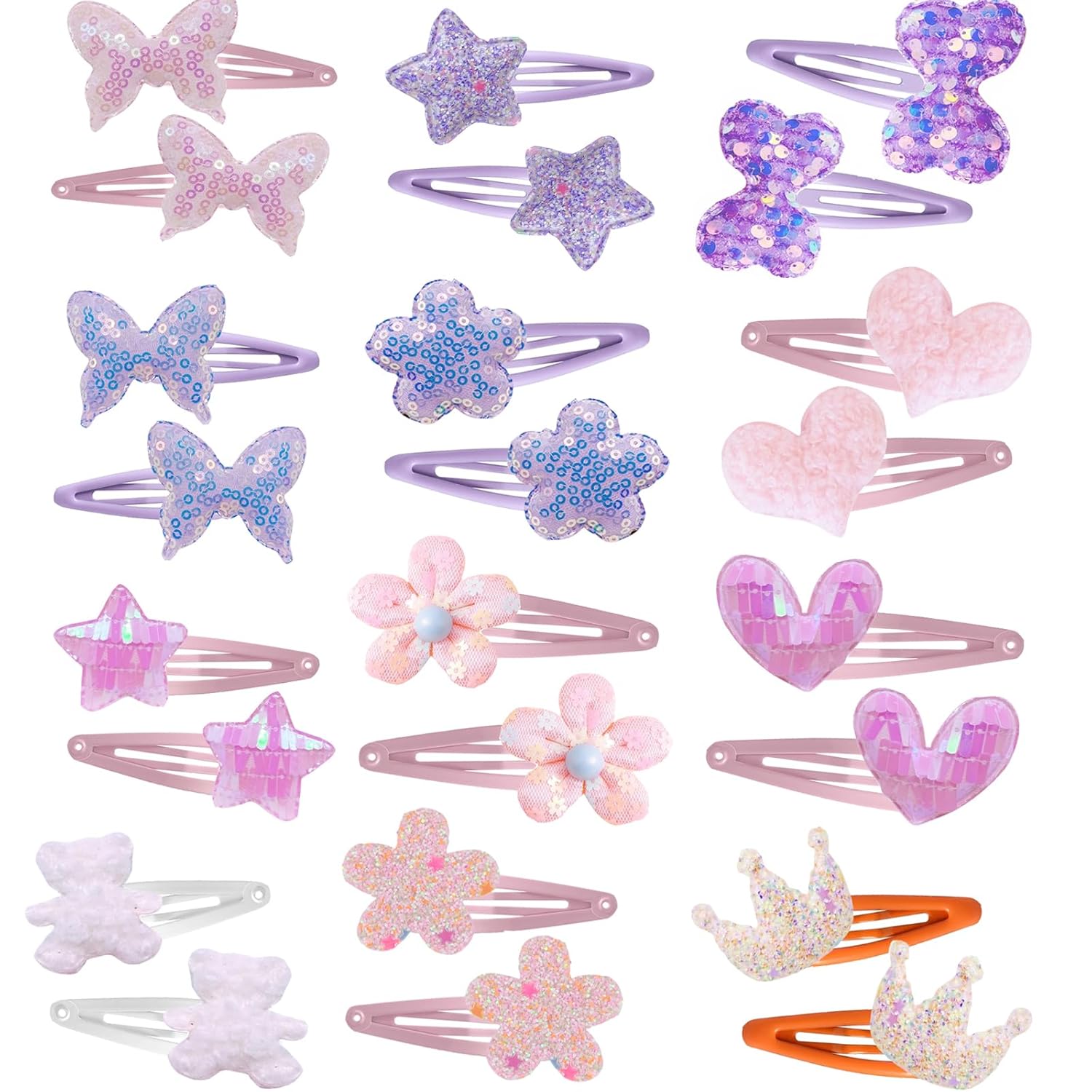 12 Pairs Hair Clips for Girls - Cute Glitter Accessories