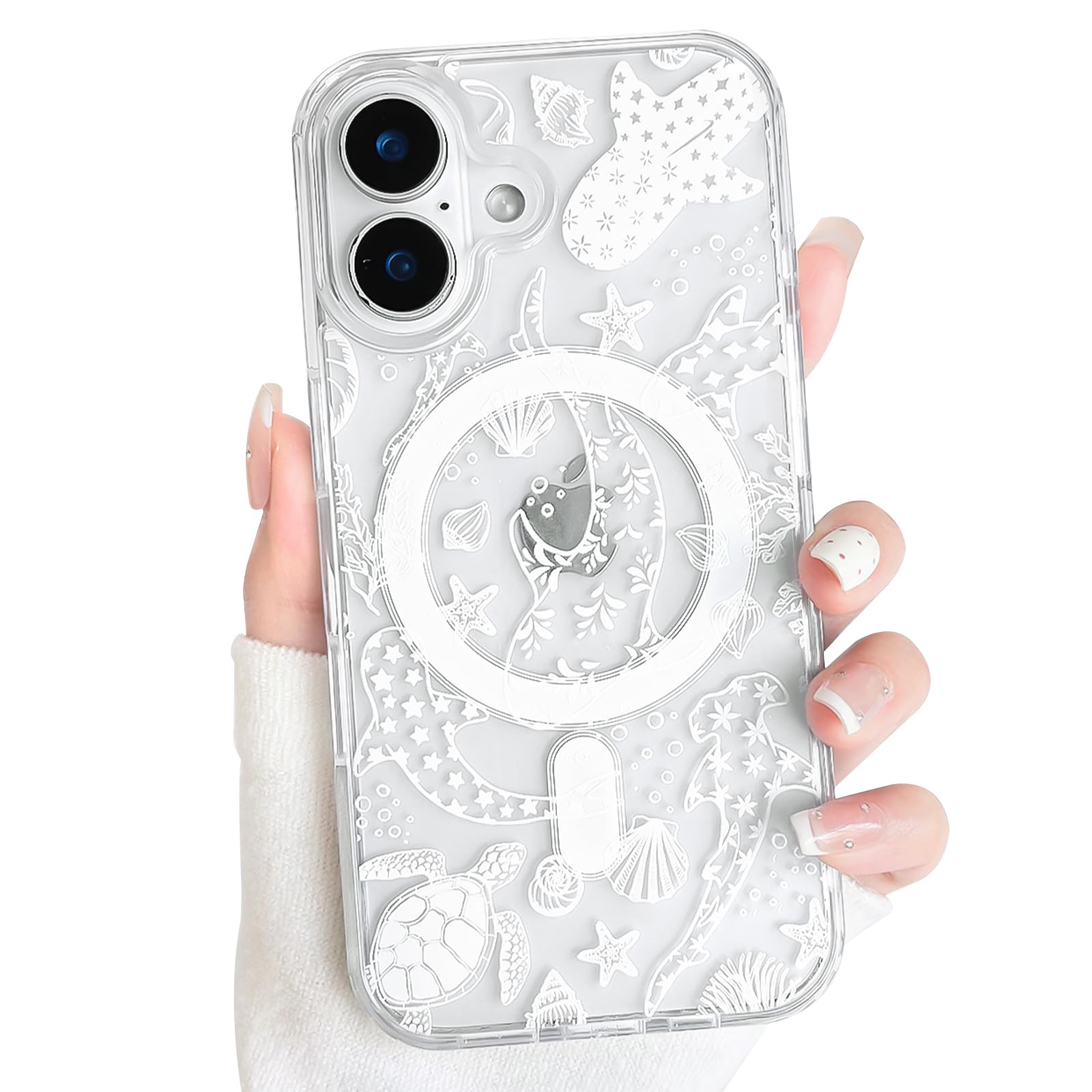 Amazon.com: NITITOP Magnetic for iPhone 16 Case Clear Sea - White