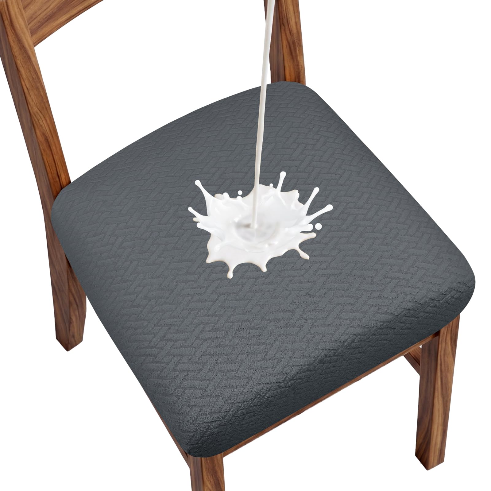Alaoo High Stretch Dining Chair Seat Cushion, 2Pcs Office Covers Seat Cover, Waterproof Chair Seat Slipcovers with Straps for Dining Room, Kitchen, Dark Gray