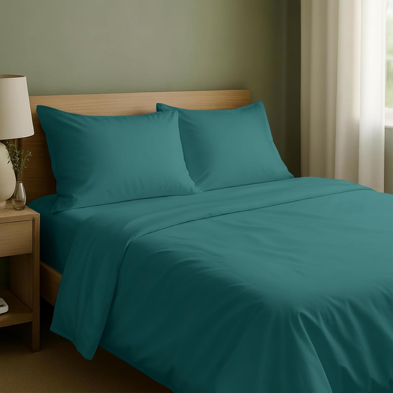 California Design Den Natural 100% Cotton Sheets Queen Size Bed - Soft Sateen Weave, Deep Pockets, Breathable and Durable Bedding Queen Size Teal (Deep Tone)