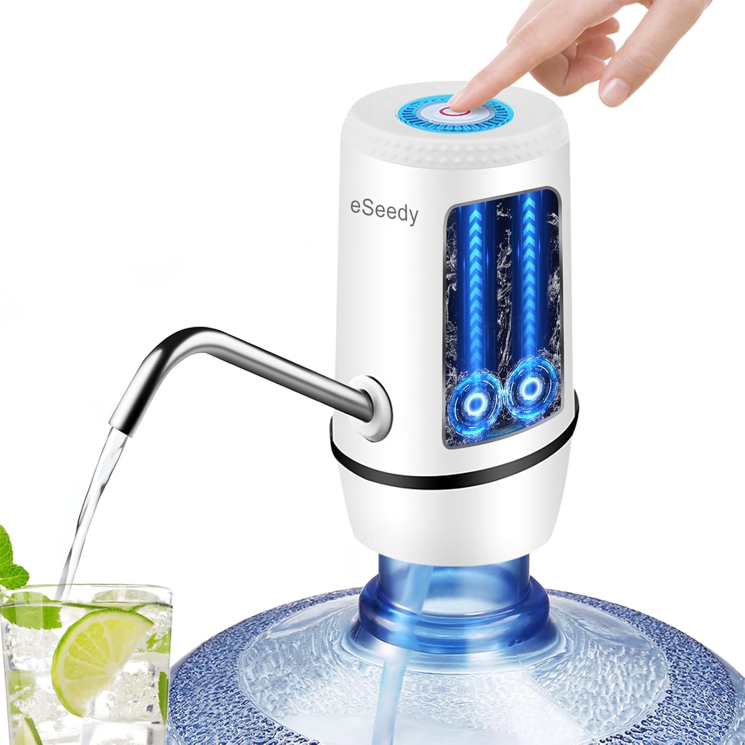 Water Pump for 5 Gallon Bottle — USB Charging Automatic Water Dispenser with Rechargeable Battery — Portable Electric Drinking Water Jug Pump for Home, Kitchen, Living Room, Office, Camping (White)