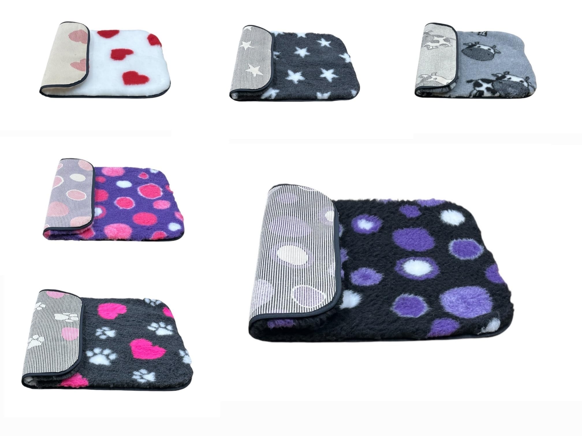 PnH Veterinary Bedding® NON SLIP Classic Range, Vet Bedding, Bound Edges For Strength - Dog Bed Fleece in Many Colours & Sizes (Black with Purple Circles, 75cm x 50cm) — image 1