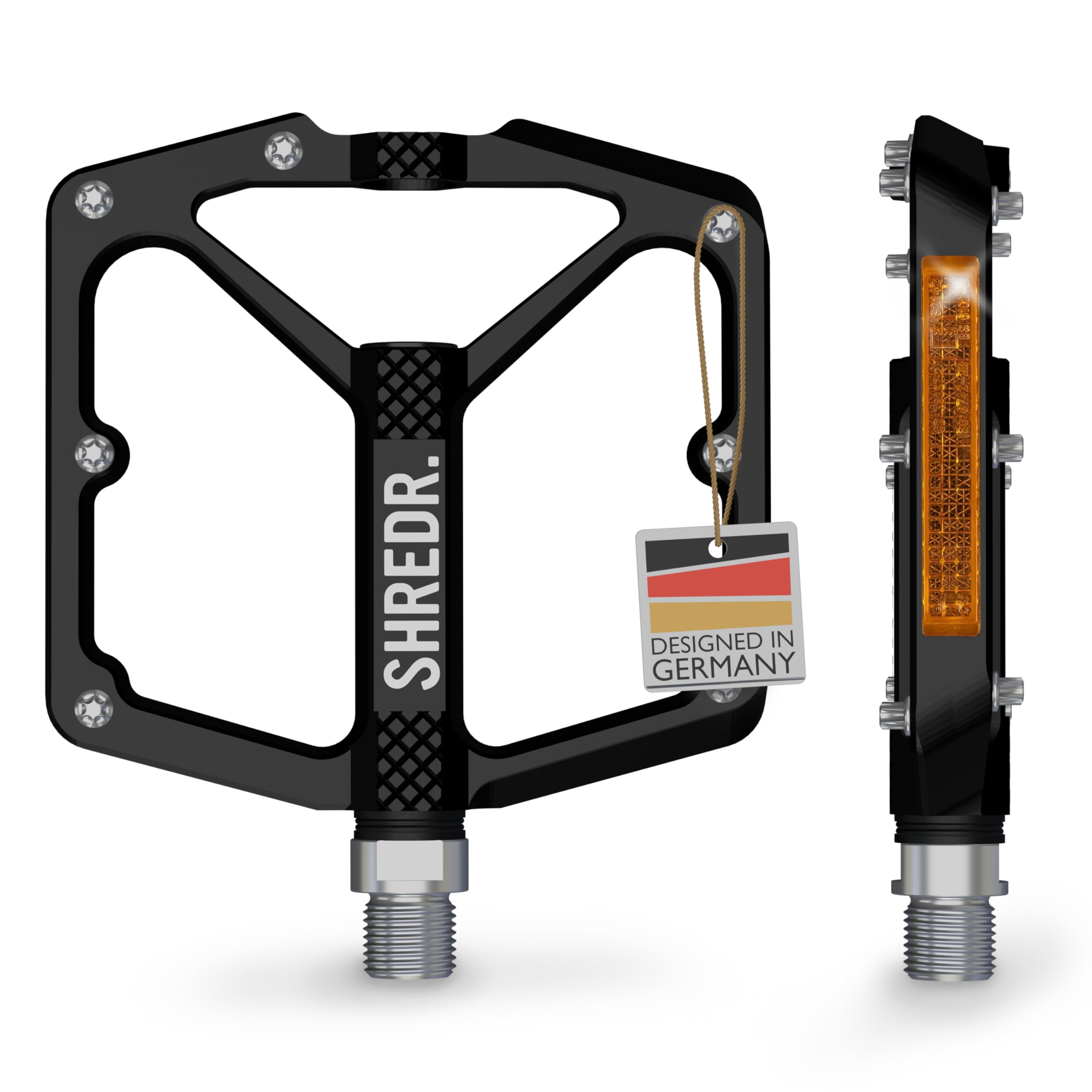 Shine Pedale für MTB | Hochwertige Flatpedals fürs Mountainbike | Mit Reflektoren (StVZO konform) | 2 Größen