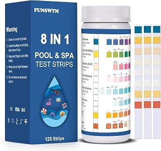 Pool Test Strips, 125ct 8 in 1 Pool and Spa Test Strips for Hot Tub, Swimming Pools and Salt Water Pools - Easy to Test pH, Chlorine, Alkalinity, Hardness, Cyanuric Acid, and Salt Testing Kit