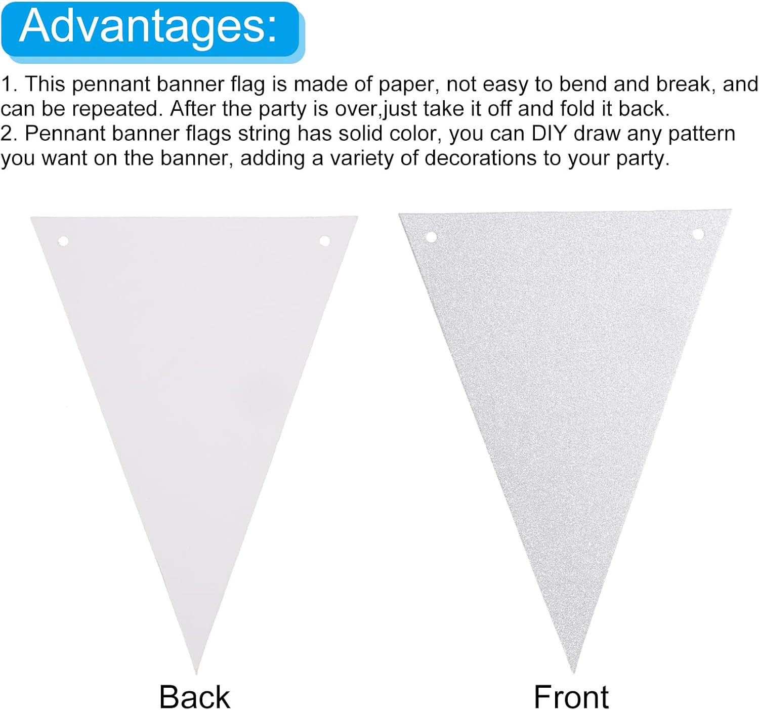 MECCANIXITY 2 Pcs 10 Feet Silver Pennant Banner Flags String Triangle Hanging Triangle Bunting Flags for Festive, Wedding, Birthday Party Decorations