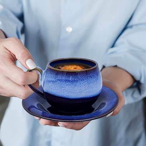 Miniatura 6 de Plaxico & Bertunga - Tazas de café de cerámica vintage de porcelana, tazas y platillos únicos de capuchino, taza de café expreso para barista, taza