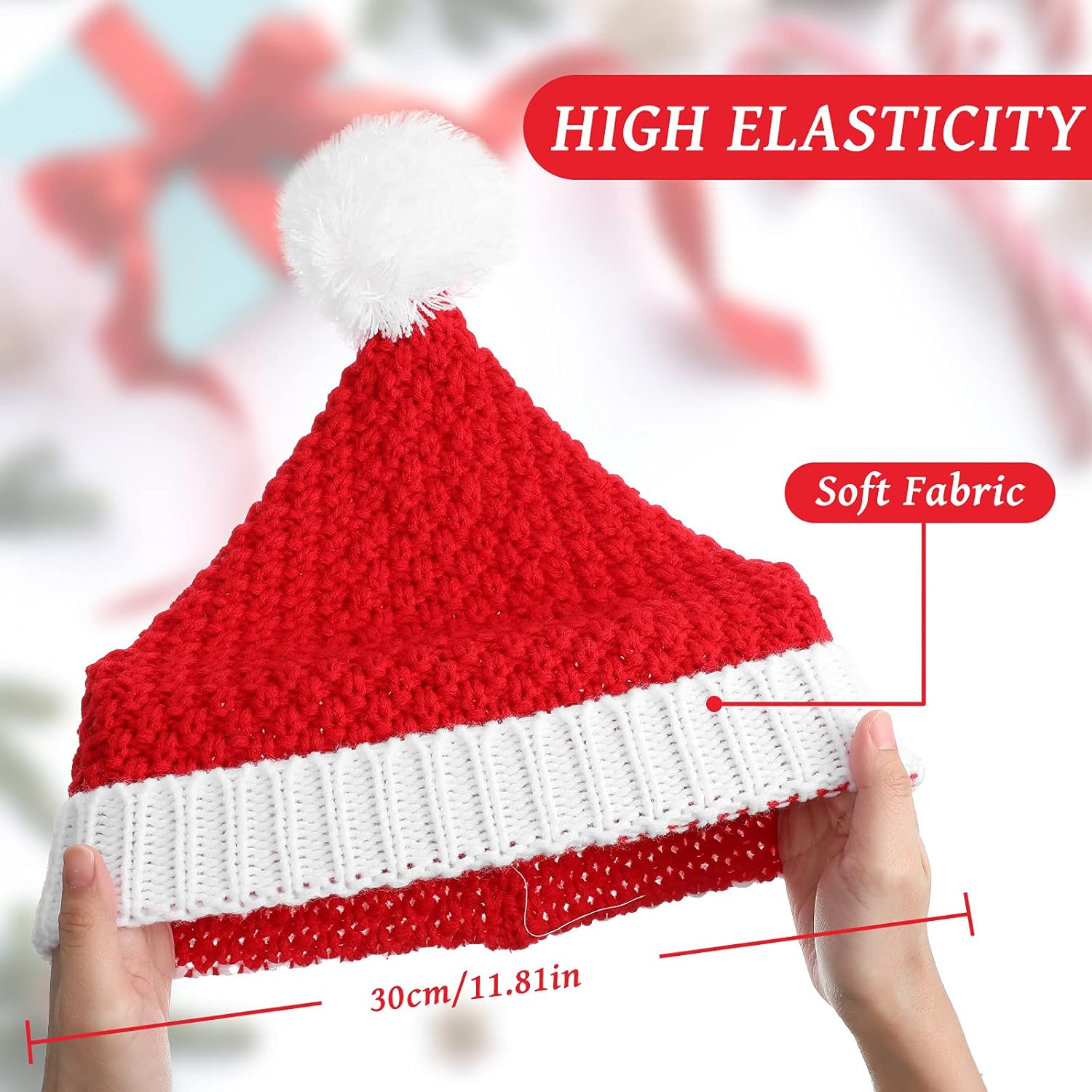 Chivao 3 Pcs 2025 Christmas Santa Elf Beanie Hat Winter Knitted Crochet Santa Xmas Hat with Pompom for Adults Women Men Gift - Image 3