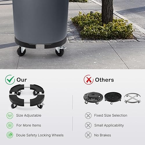 Miniatura 3 de Nefish Ruedas de basura mejoradas, ruedas redondas ajustables de 15 a 19 pulgadas, ruedas de tambor resistentes, carrito de basura multifuncional