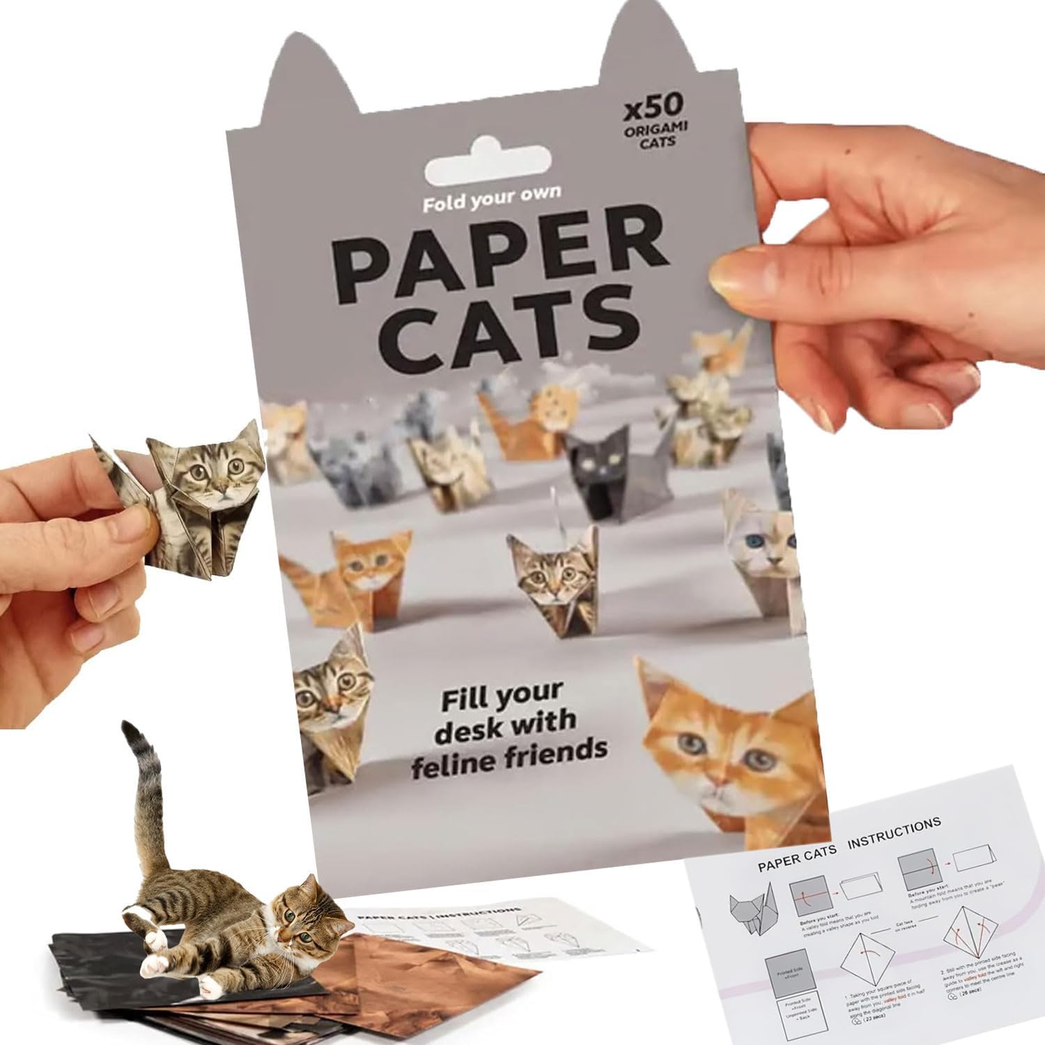 Vorprillynt Multicolor Paper Cats Origami Kit, 50Pcs Paper Cats, Craft Gifts, 3D Craft Paper Cat Stickers Arts Kits, Creative Craft Activity For Adults Kids Animal Lovers (Cat)