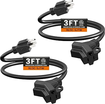 SURAIELEC 3 Prong Y Splitter Power Extension Cord 3 FT Short Power Cord