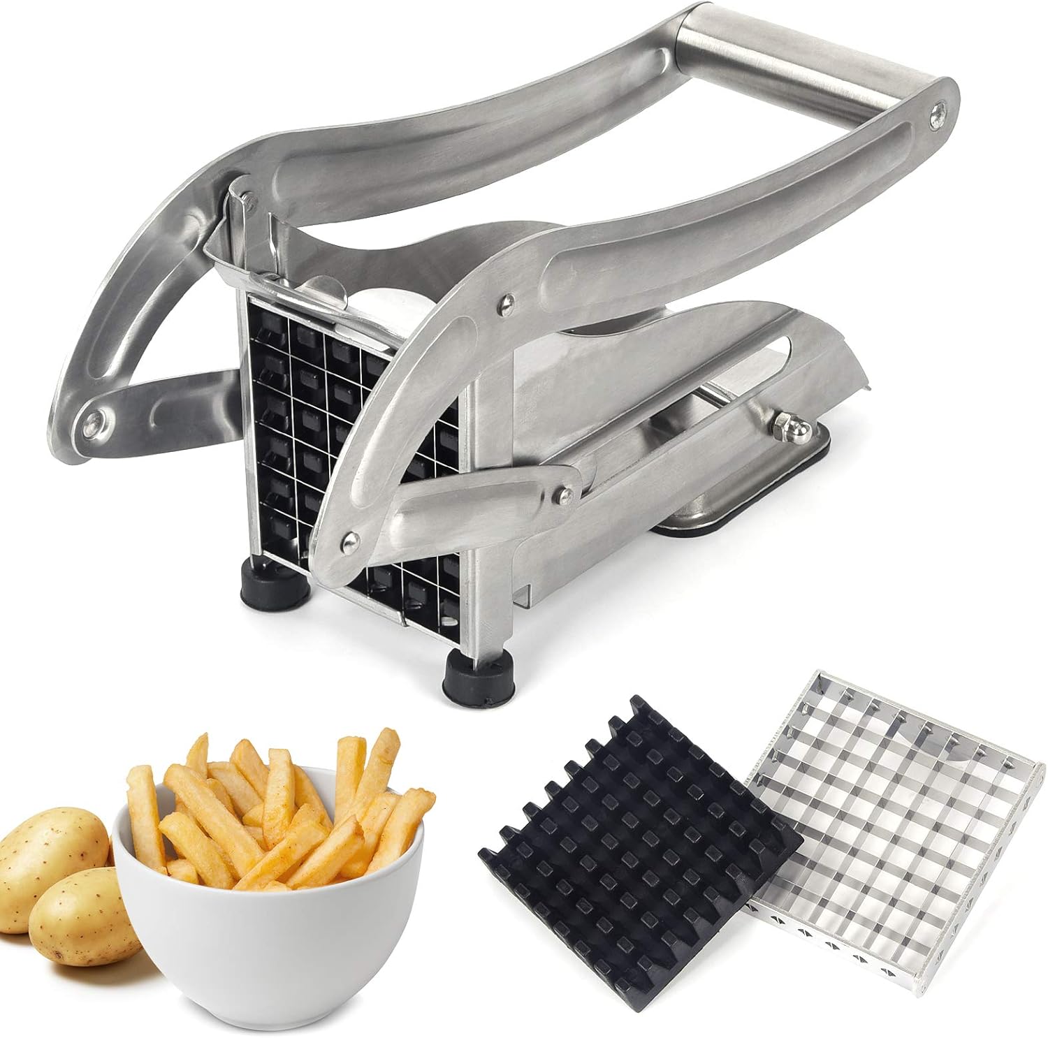 Amazon Com French Fries Cutter Lsofnrb Quick Cut Effect Stainless Steel Potato Cutter Easy To Clean Potato Slicer For Vegetable Fruit Includes 2 Blade Home Kitchen