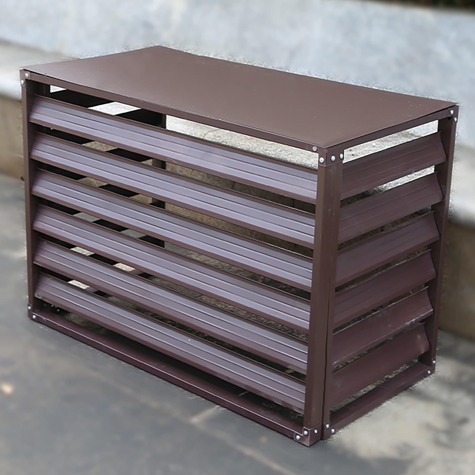 Aluminiowa osłona klimatyzatora zewnętrznego, ochrona pomp ciepła, wolnostojąca obudowa do śmieci lub klimatyzatorów (brązowa, 100 x 50 x 70 cm)