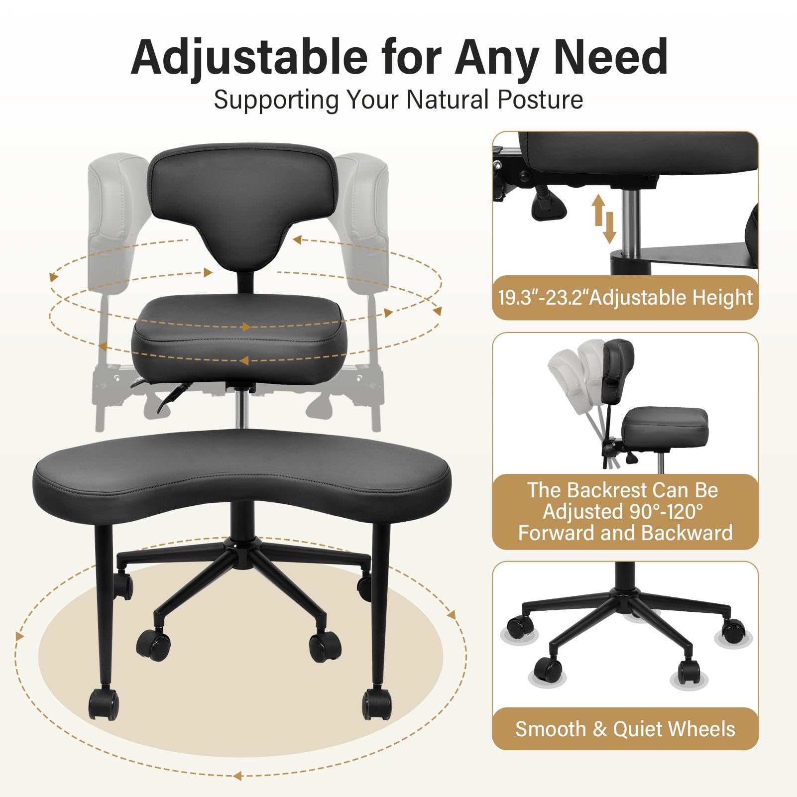 Générique Chaise de méditation, Chaise à Coffre croisée avec Roues TDAH, Table de avec Soutien Lombaire et Hauteur - Tabouret ajusté, Chaises de méditation Ergonomique pour Fidget Philipes - Noir