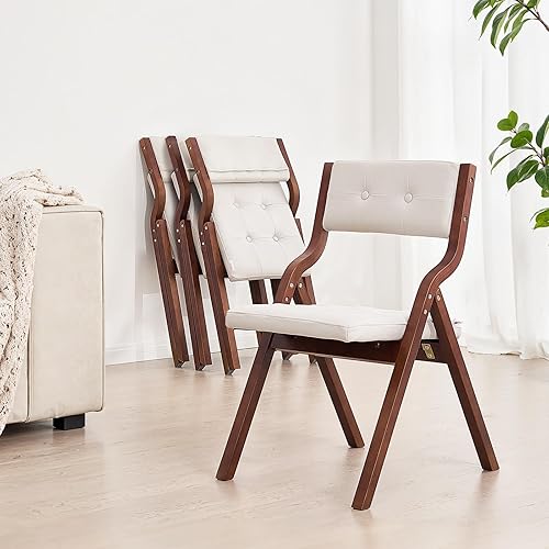 Miniatura 8 de VEVOR Sillas plegables de madera con cojín, juego de 2, sillas de cojín plegables portátiles con marco de madera, moderna silla de comedor acolchada