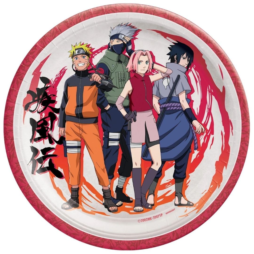 Amscan Naruto-Pappteller, rund, 22,9 cm, bunt, 8 Stück, lebendiges Partygeschirr für Geburtstage, Feiern und Veranstaltungen
