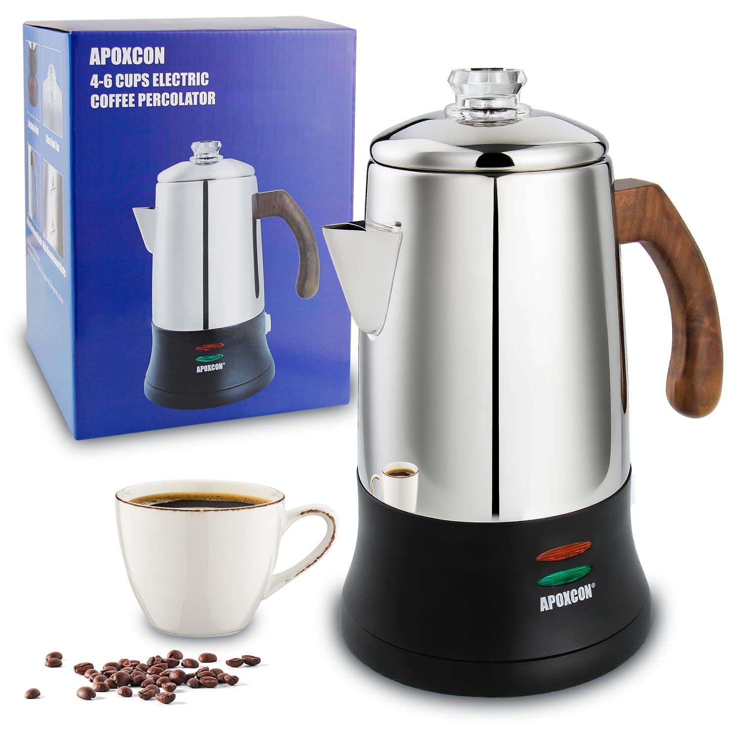 APOXCON 6-Cup Wooden Handle Percolator