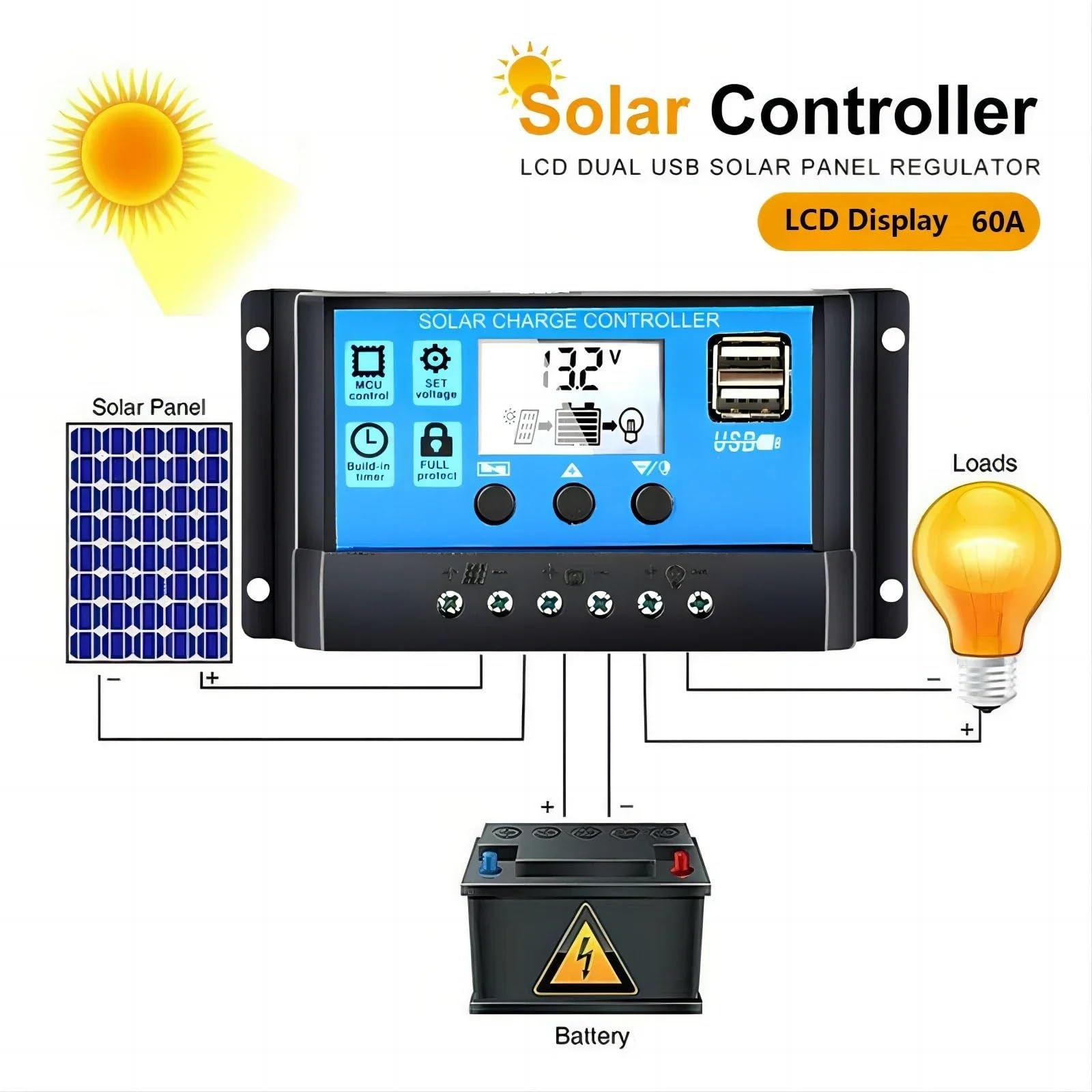 Regulator ładowania słonecznego PWM 12 V/24 V 10 A z wyświetlaczem LCD i timerem (30 szt., 10 A)