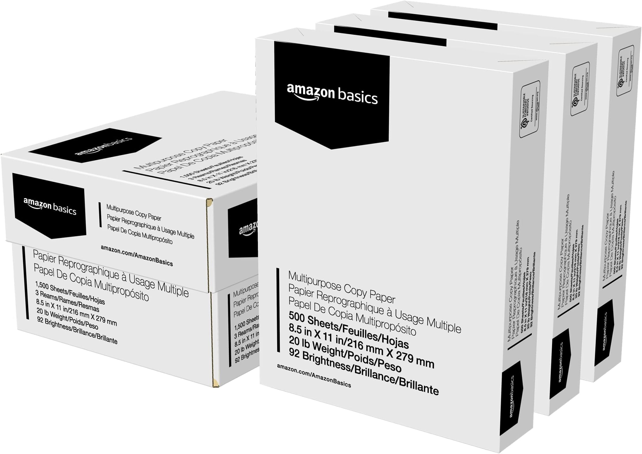 Amazon Basics Multipurpose Copy Printer Paper, 20 lb, 8.5 x 11 Inches, 3 Reams (1,500 Sheets), 92 Bright White for Home Use