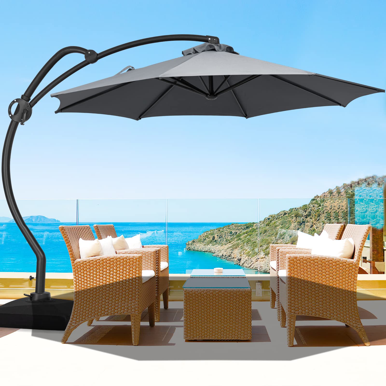 Buy JEAREY 11 FT Curvy Cantilever Patio Umbrella Large Outdoor Umbrellas Offset Hanging Umbrella