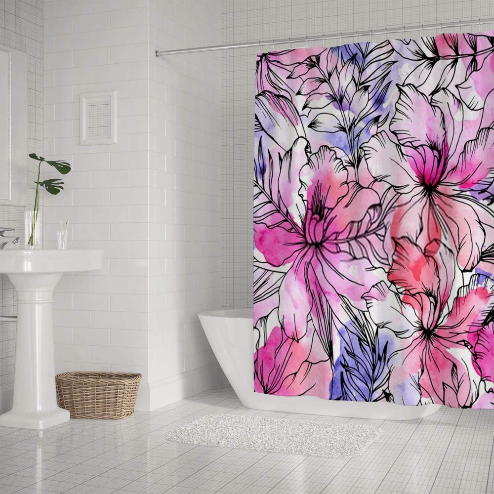 Rideau de douche imperméable motif peinture à l'encre en tissu lourd et durable