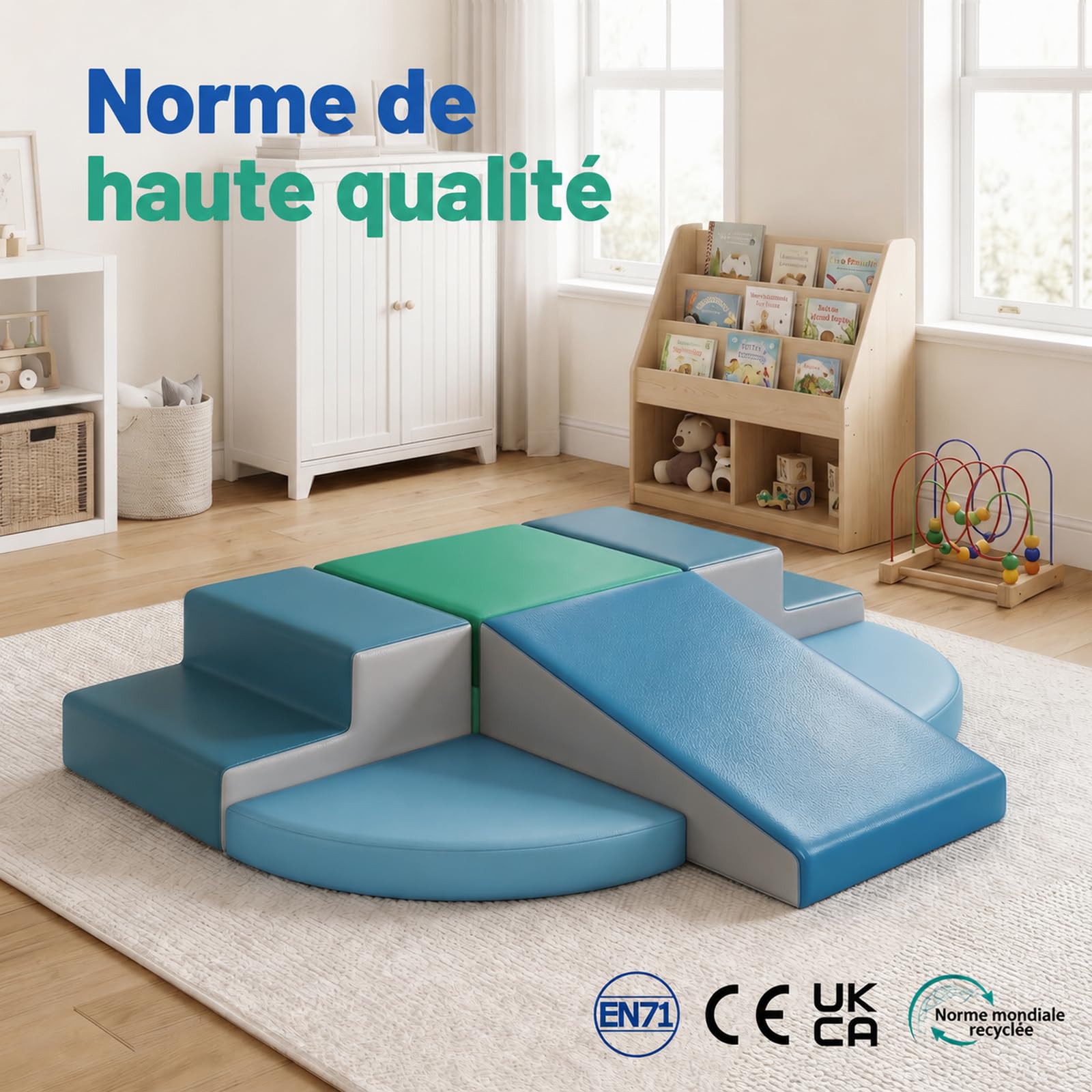 Wilwolfer Parcours Motricité Bébé 6 Pièces: Module Motricité Enfant Cuir PU Blocs Mousse Éducatifs - Jouets Descalade Bébé Structure d'escalade Antidérapante Ensemble d'échelle Double