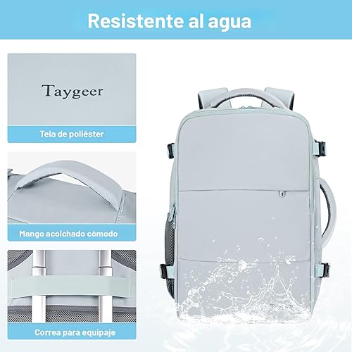 Vista 7 de Taygeer Mochila de mano para mujer, mochila de viaje de 35 litros para mujer, aprobada por aerolíneas, bonita bolsa de viaje para artículos Azul