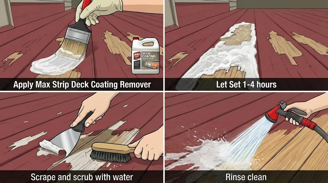 Max Strip Deck Coating Remover - 1 Gallon - Professional Fast Working Gel Strips Multiple Layers - Removes Tough Deck Coatings - No Harsh Odor Leaves Surface Clean