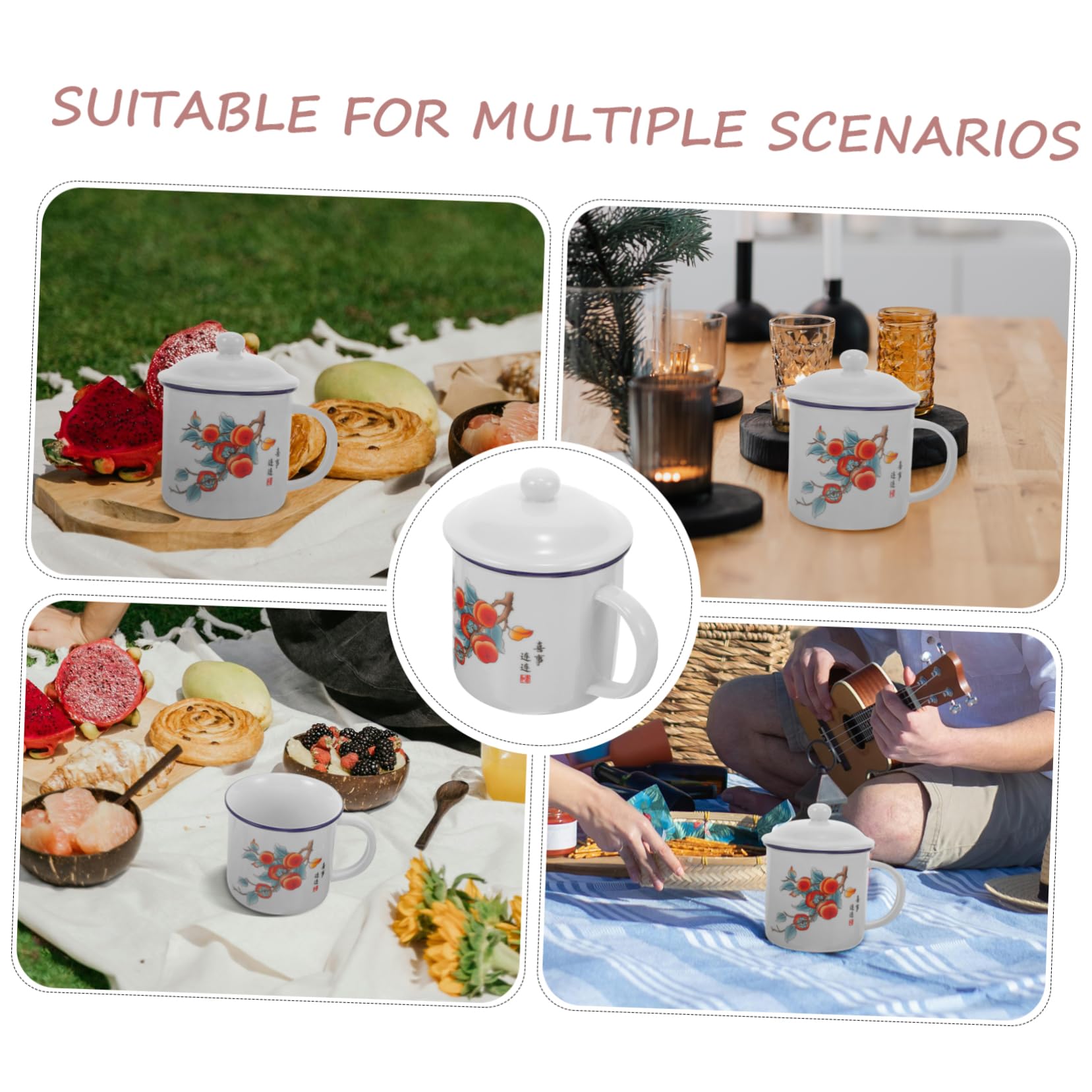 Retro Emaillebecher mit Deckel, Tragbarer Teebecher für Outdoor Aktivitäten | Emaille, Vielseitig und Leicht zu Reinigen, Vintage Stil, für Dessertläden Geeignet