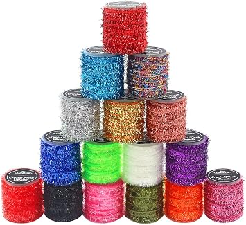 LURELINK-Crystal-Flash-Chenille-Fly-Tying-Materials-16-Colors-Sparkling-Chenille-for -Crappie -Jig Making Supplies & Fly Patterns