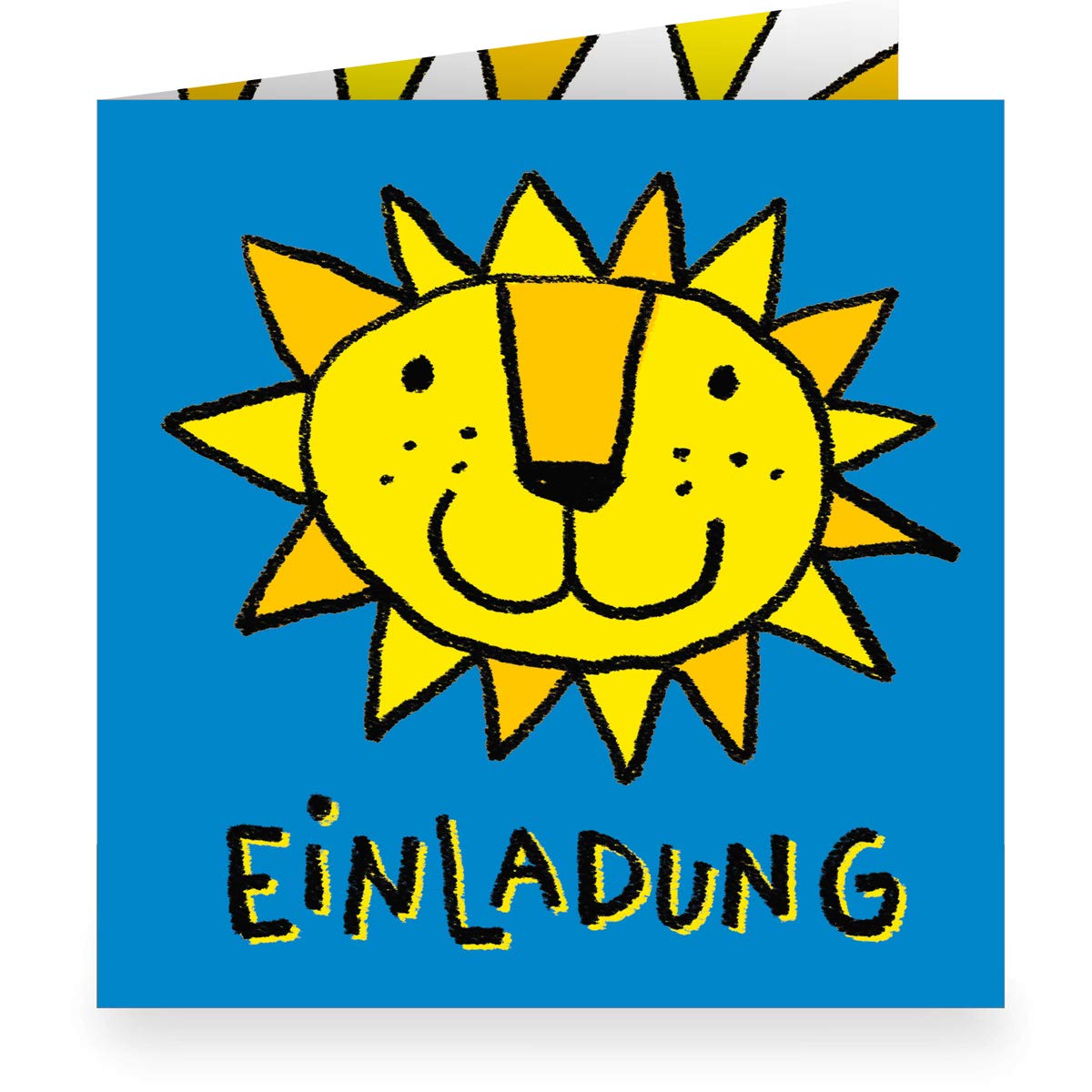 Kartenkaufrausch 12 x Blaue sonnige Einladungskarte zum Kinder-Geburtstag mit Innendruck (quadratisch, 15,5x15,5cm inkl Umschlag) mit Löwen: Einladung - große XL Karte für Schul-Kinder