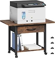 YAOHUOO Large 2-Tier Printer Stand with Storage Drawer & Lockable Wheels - Under Desk Rolling Cart for Printers, Scanners, Fax (Brown)