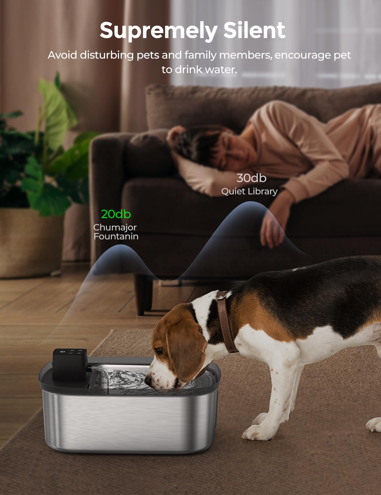 Wireless 7.5l/254oz/2Gal Dog Water Fountain for Large Dogs Stainless Steel, Quiet Pet & Cat Water Fountain with Motion Sensor, Automatic Water Dispenser for Dogs&Multi-Pet Homes Continuous Fresh Flow - image 8