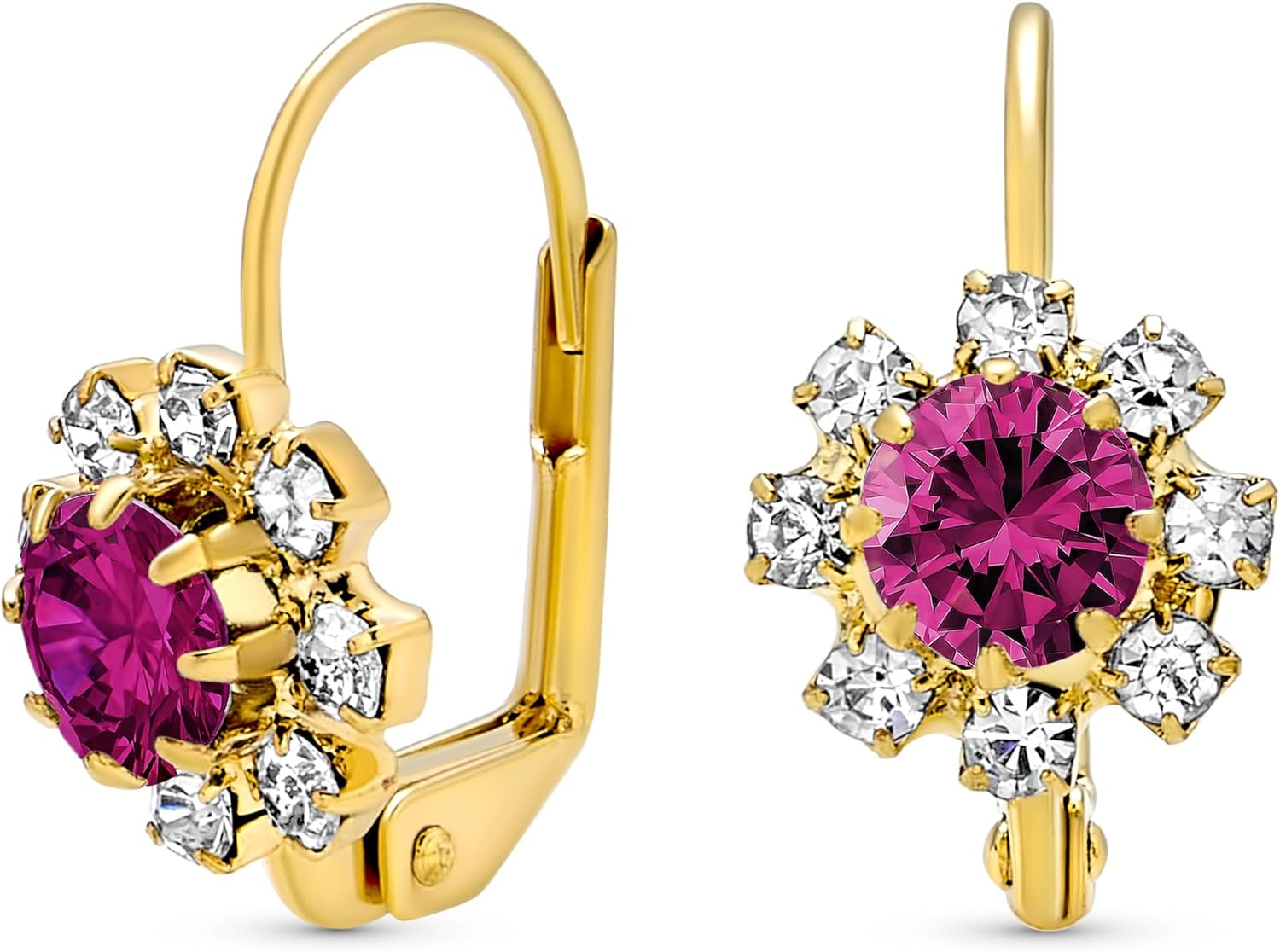 Delicate Floral Crystal 18K Gold Plated Brass Lever back Drop Flower Earrings For Women Teen More Birth Month Colors