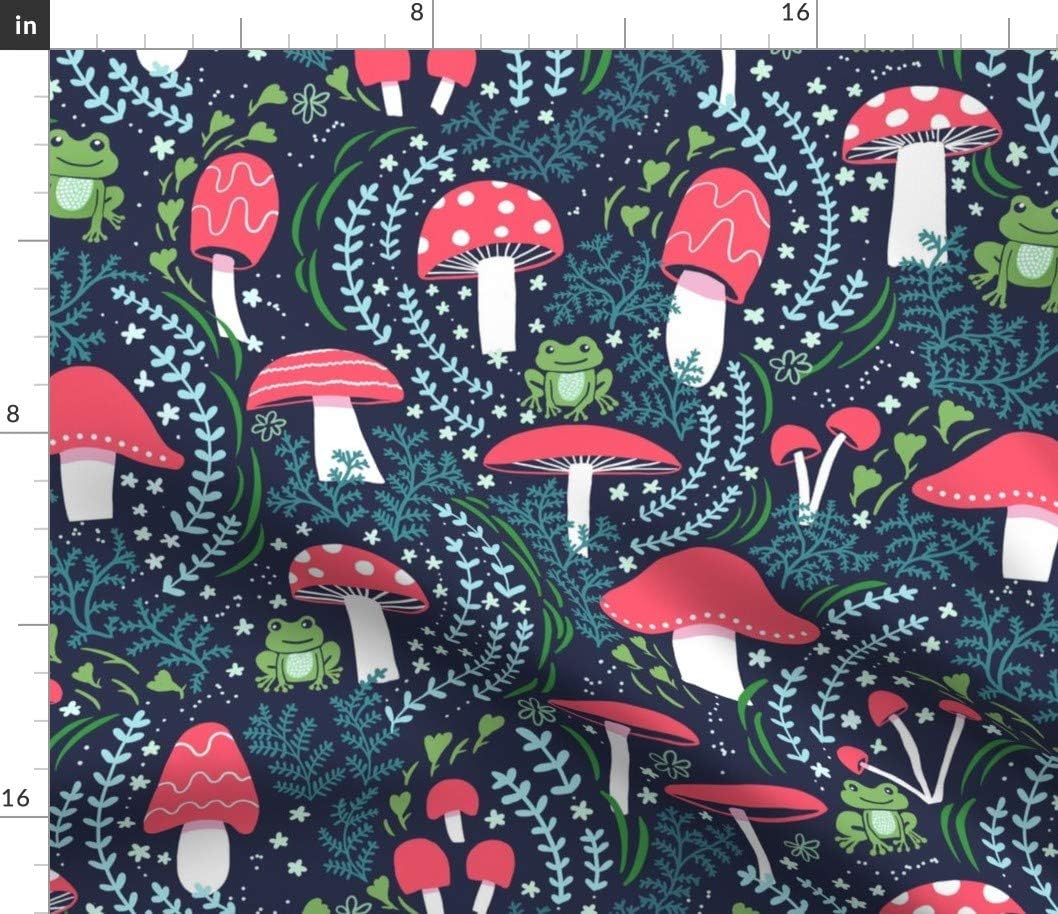 Spoonflower Fabric - Leaves Frog Mushrooms Toad Toadstools Woodland Floor Red Toadstool Printed on Petal Signature Cotton Fabric by The Yard - Sewing Quilting Apparel Crafts Decor