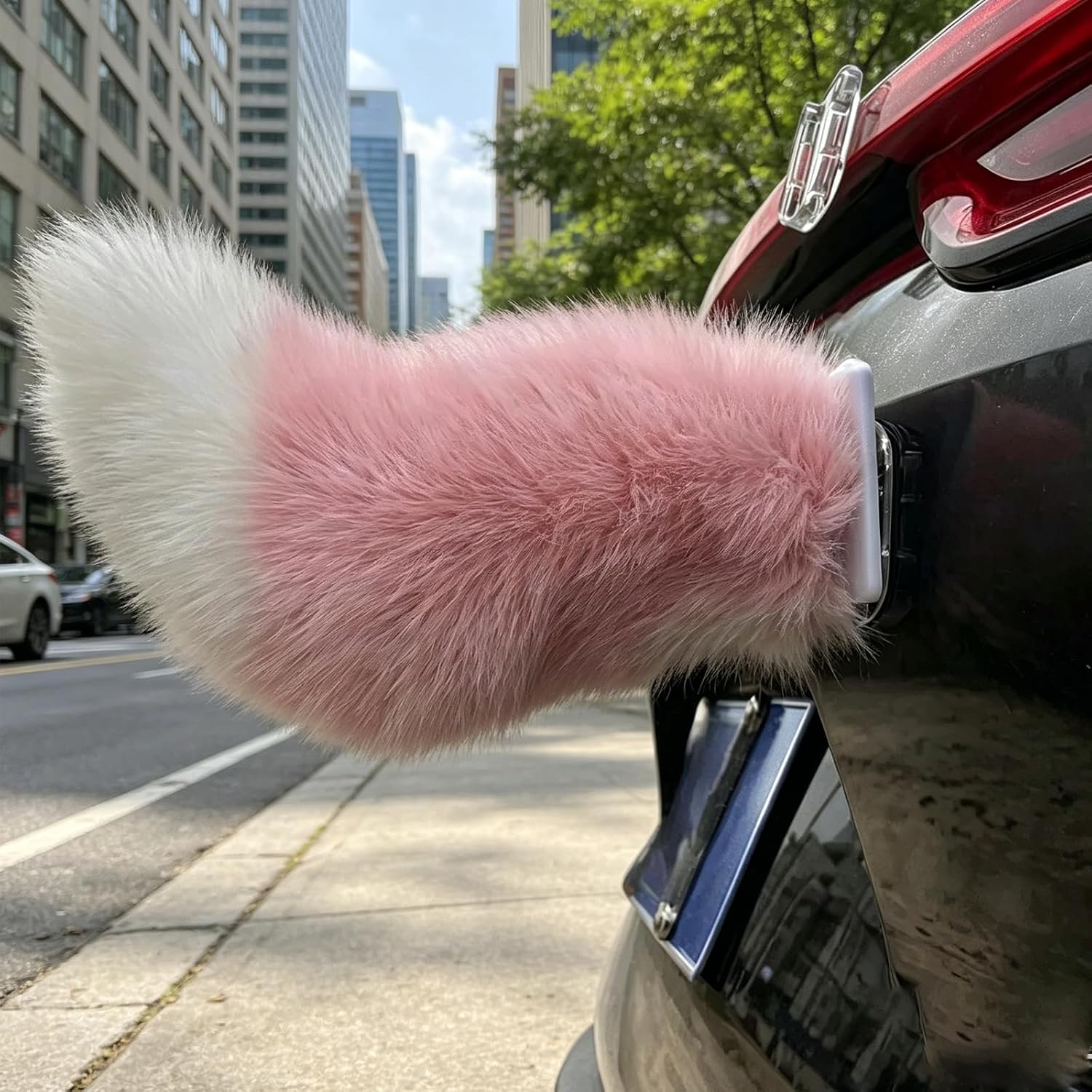 Remote Control Electric Car Tail, Cute Fuzzy Wagging Moving Tail for Car Exterior Decoration, Handmade Rechargeable Auto Trunk Charm, for Auto Trunk Bumper (02)
