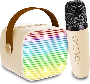 Toys Karaoke Microphone Machine for Kids Age 4-12, Mini Portable Bluetooth Karaoke Speaker with 1 Wireless Microphones & LED Lights for Home Party Christmas Birthday Gifts for Girls Boys Adult