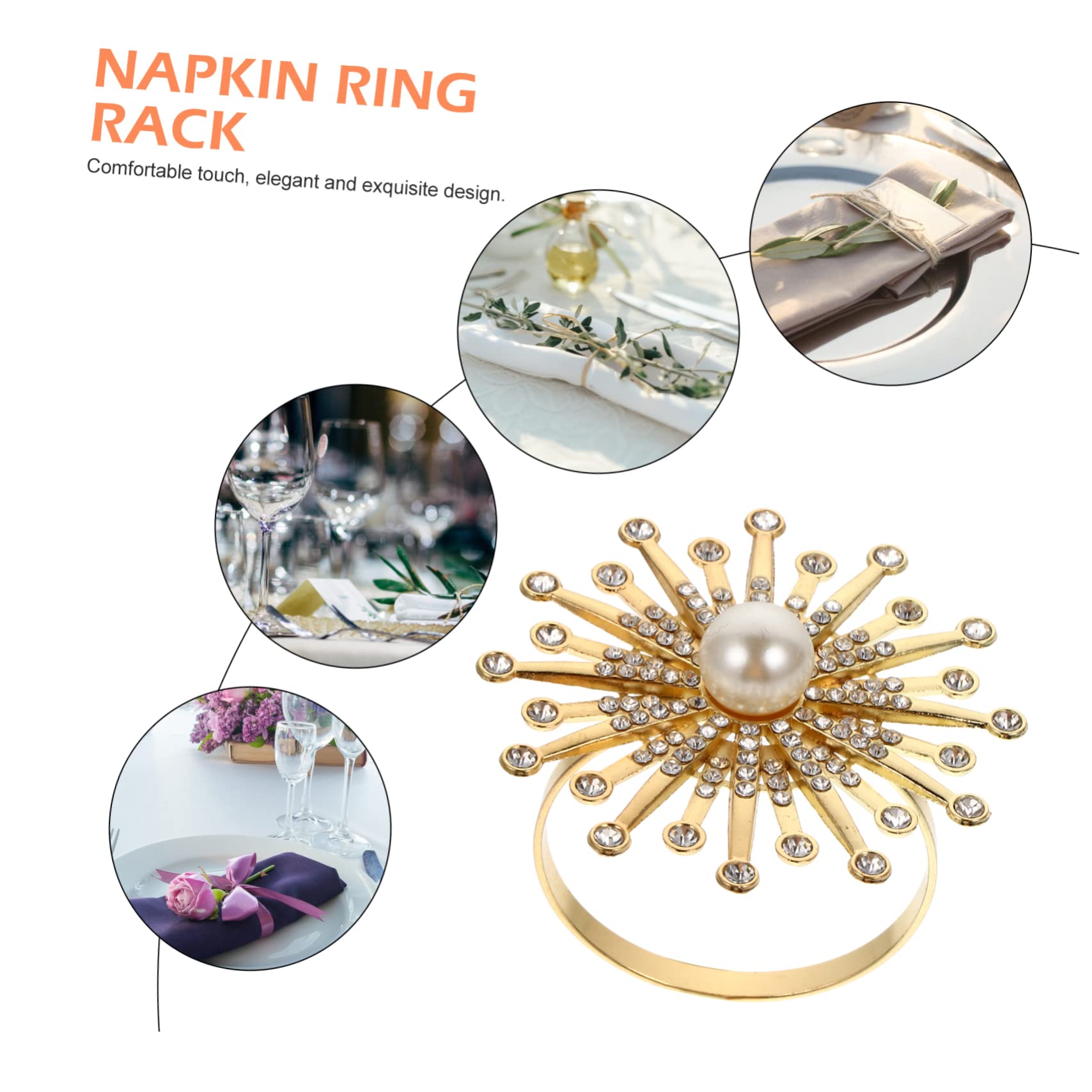 Cabilock 12 Pièces Rond de Serviette Perle Decoration Table Or Décoration Table dorée Ronds de Serviette de réception de Mariage Serviette de Table Ronde Strass Anneau Boucle de Serviette