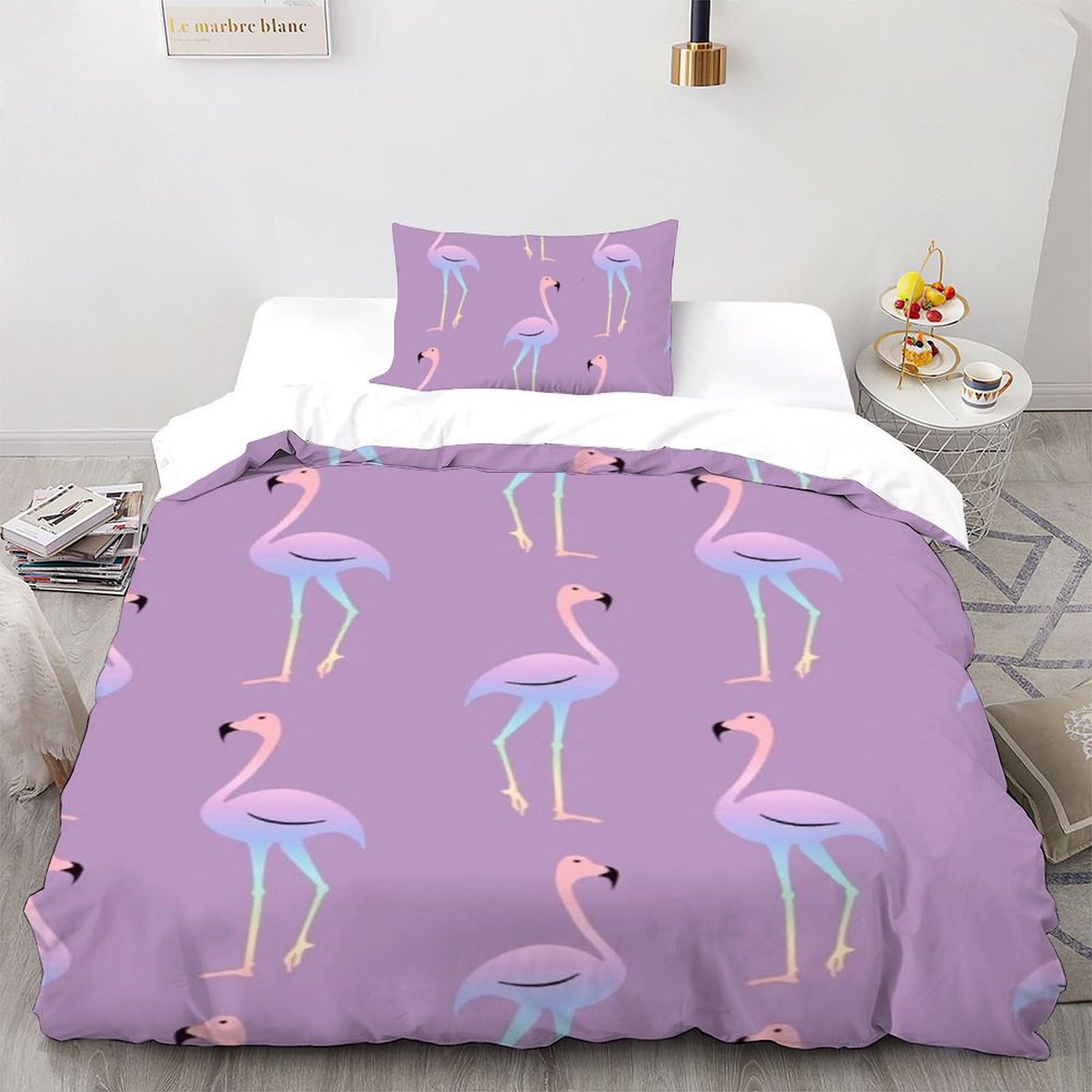 Housse de couette flamant rose imprimé 3D haute définition en tissu doux