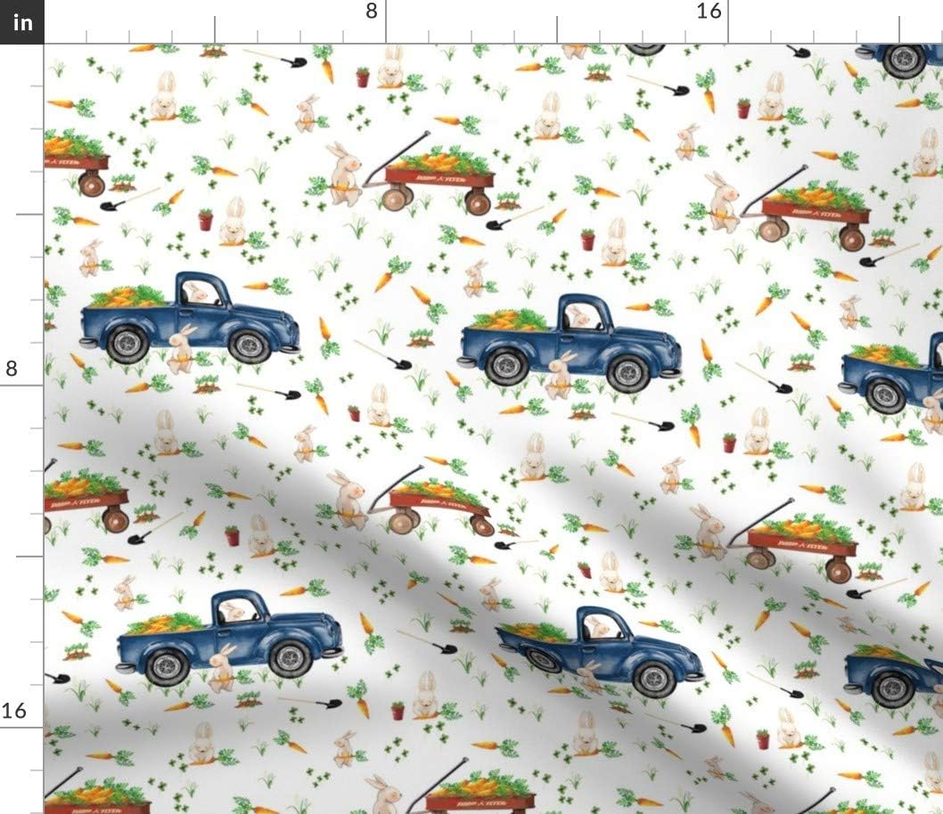 Spoonflower Fabric - Boy Easter Bunny Trucks Rabbit Carrot Farm Printed on Petal Signature Cotton Fabric Fat Quarter - Sewing Quilting Apparel Crafts Decor