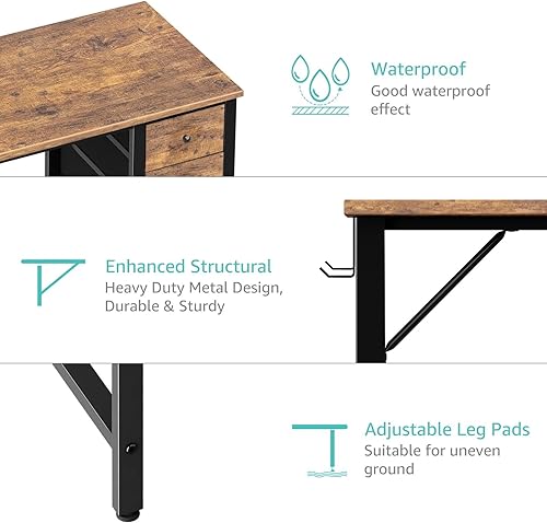 Miniatura 8 de Lufeiya 47 inch Computer Desk with 4 Fabric Drawers, Reversible Writing Work Study Desk for Home Office Bedroom, Modern Simple Student PC Desks,