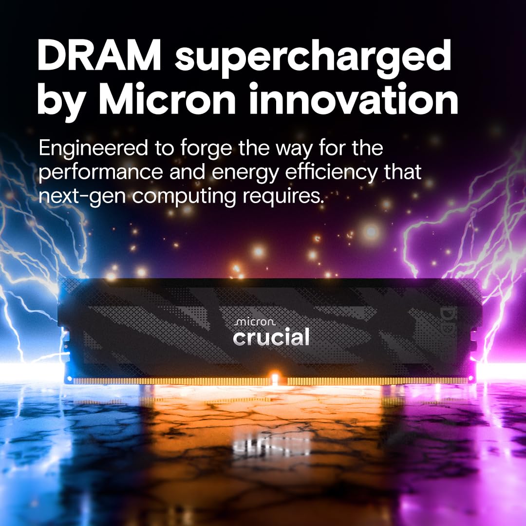 Crucial Pro DDR5 RAM 32 GB Kit (2 x 16 GB), 6400 MHz CL32, pamięć do gier pulpitowych, kompatybilna z Intel XMP 3.0 i AMD Expo, czarny - CP2K16G64C32U5B
