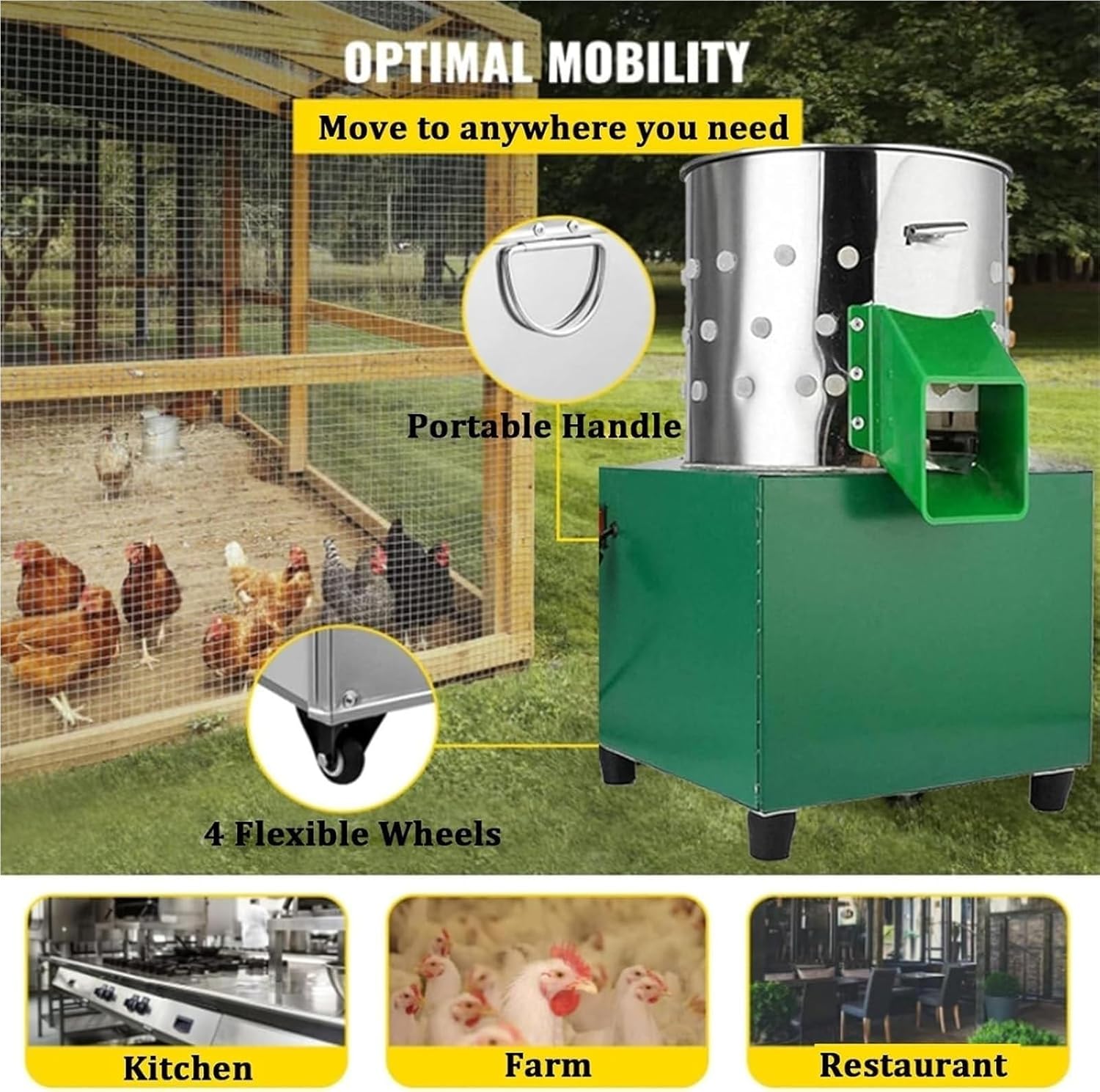 Commercial Chicken Plucker, Chicken Plucker Machine, Poultry De-featherer with 110 Rubber Fingers, Chicken Turkey Defeathering Machine, for Farming Abattoir Home