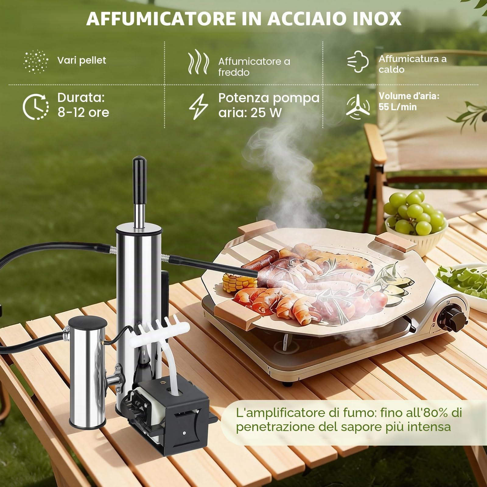 Generatore di fumo freddo in acciaio inox, generatore di fumo per affumicatori con pompa, generatore di fumo freddo in acciaio inox per affumicatore, generatore di fumo, affumicatore per barbecue